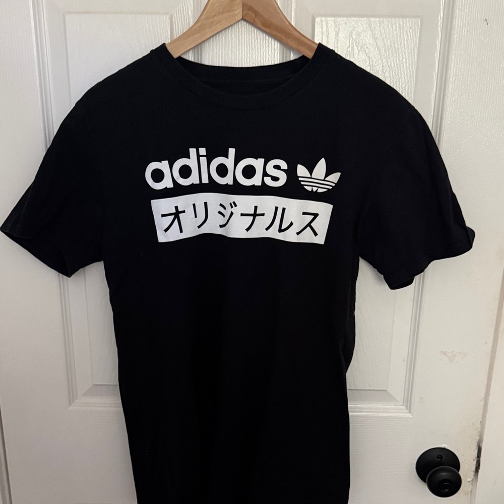Unique Adidas Black Shirt with Japanese White Graphics